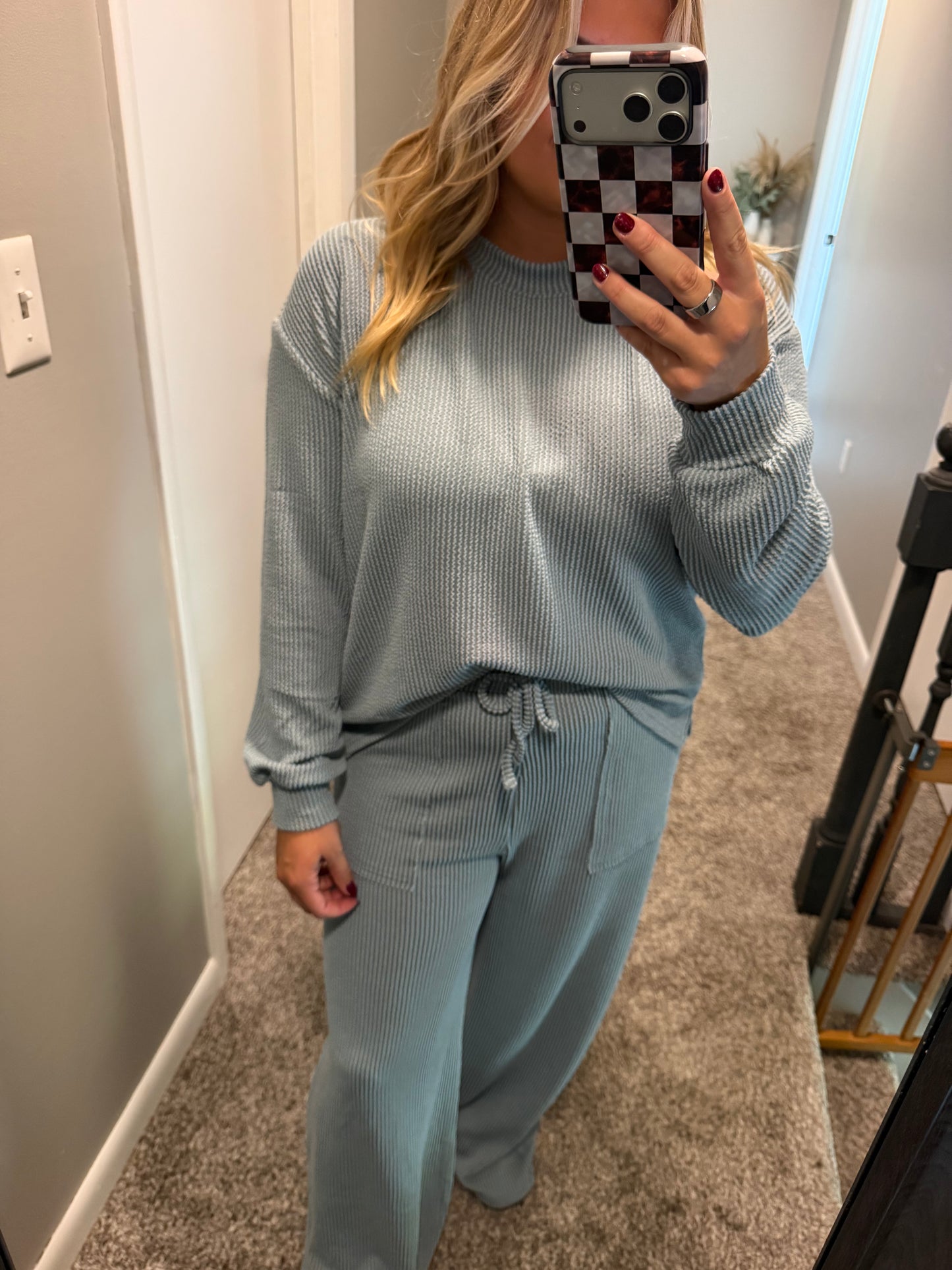 Lydia- Blue Grey Ribbed Lounge Set