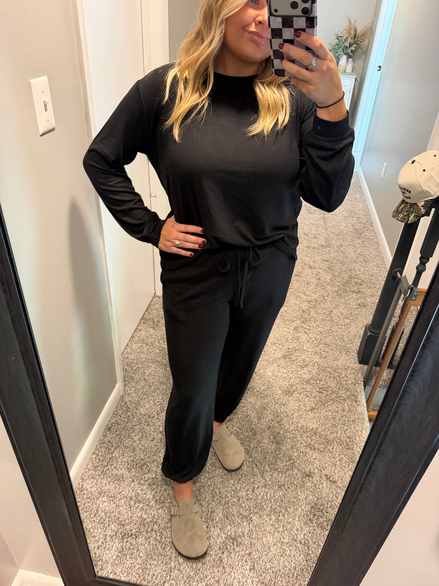 Logan-Black Long Sleeve Jogger Set