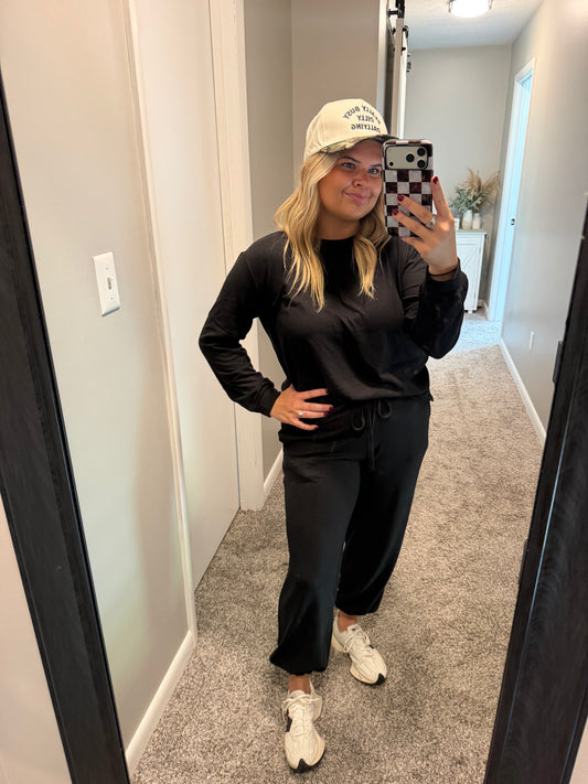 Logan-Black Long Sleeve Jogger Set