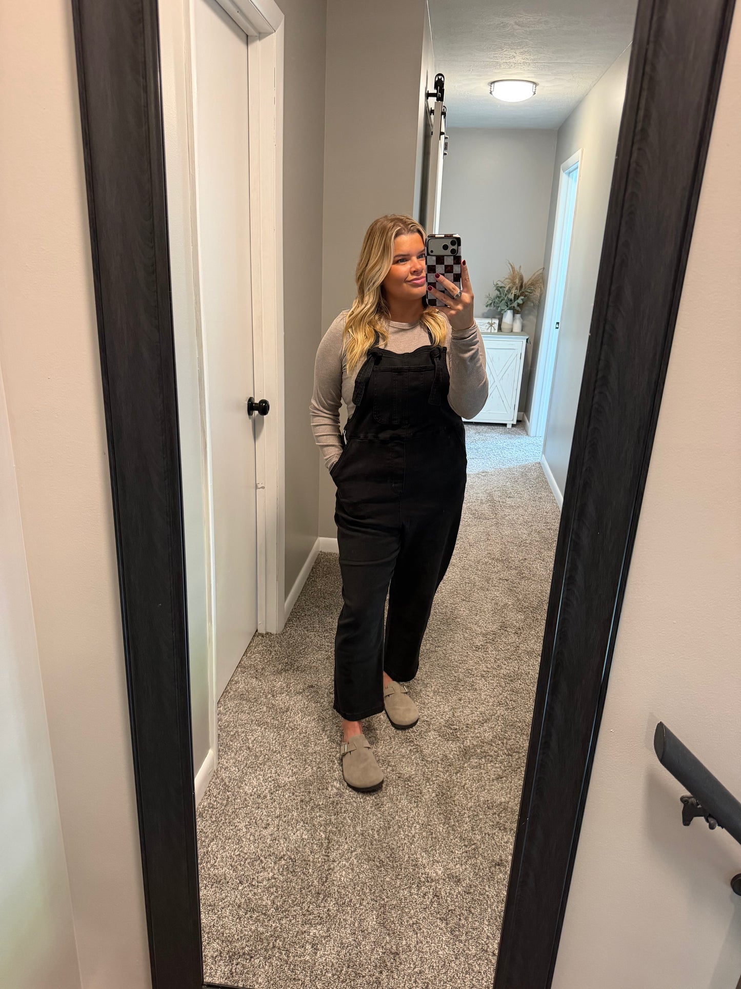 Hadley- Black Washed Knot Relaxed Fit Overalls