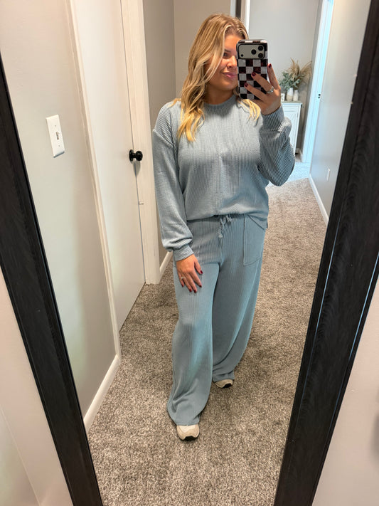Lydia- Blue Grey Ribbed Lounge Set